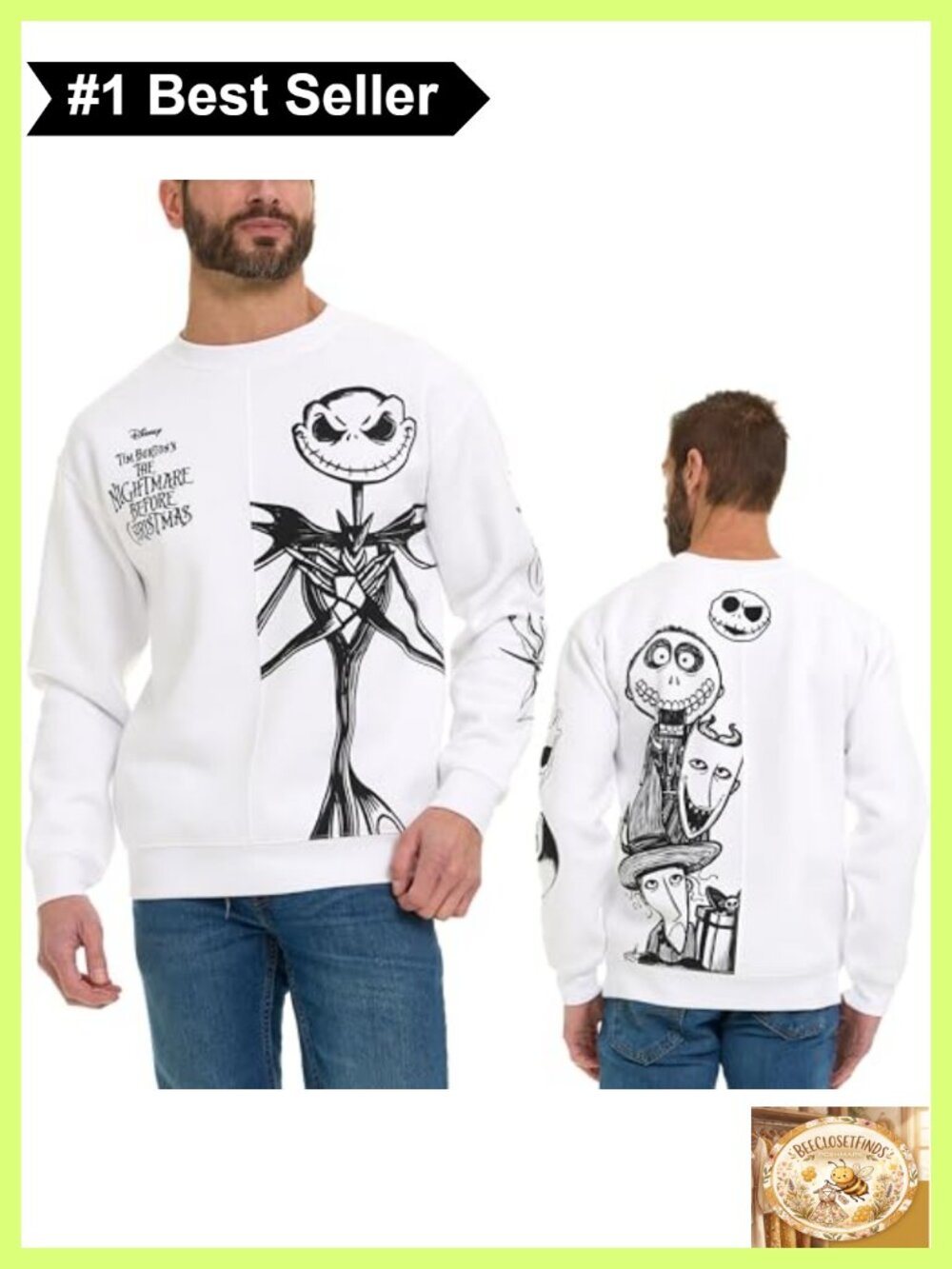 Disney Nightmare Before Christmas Jack Split Crewneck Men's Sweatshirt